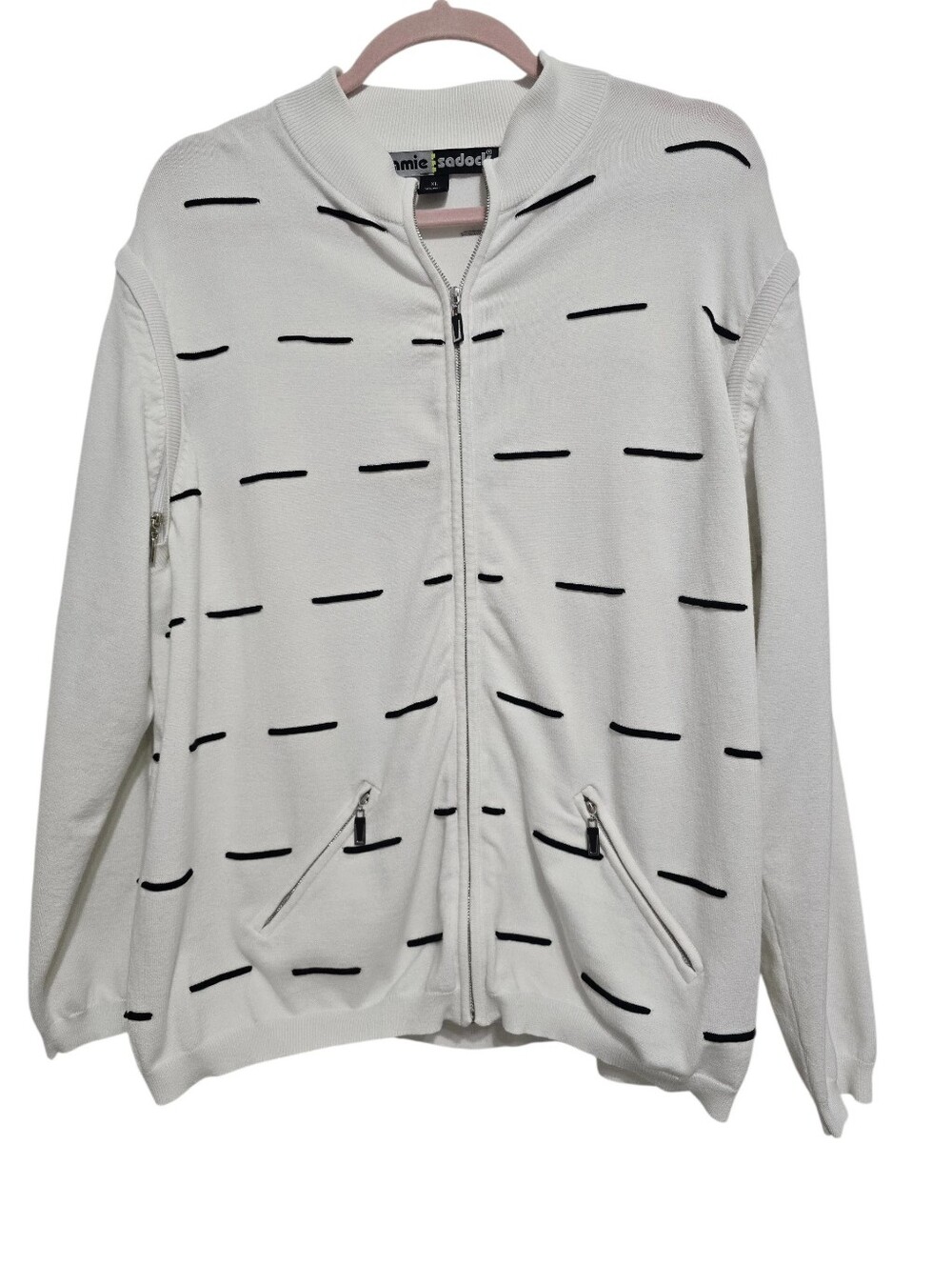 Jamie Sadock white zip-up sweater jacket with removable sleeves